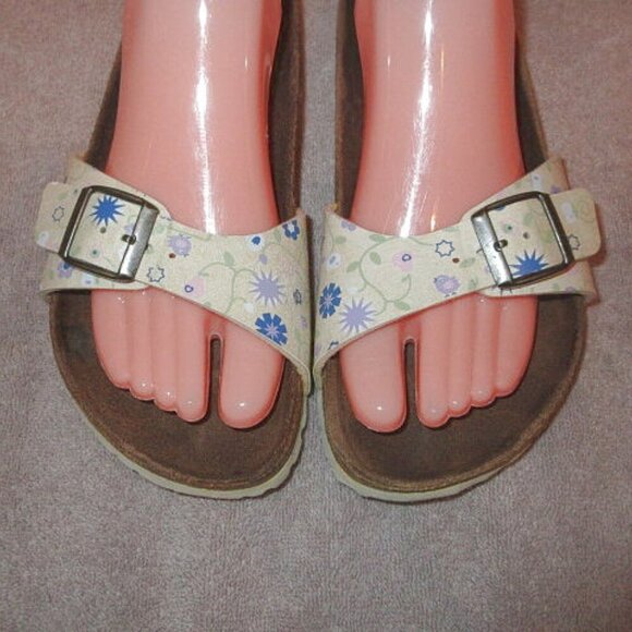 Birkenstock Papillio Madrid Sandals Size 9 Floral Leather Slip On Slide Comfort - Picture 2 of 14